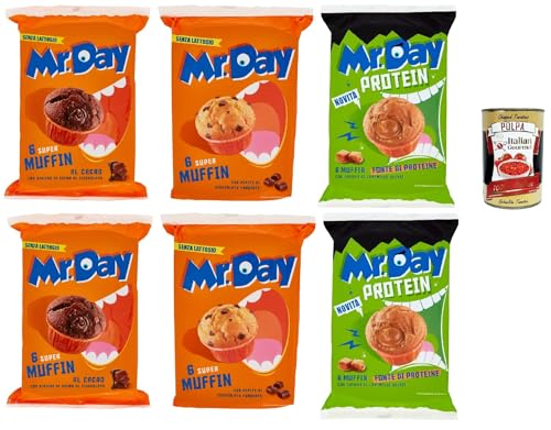 Mr.Day Muffin Testpaket- Kakao - Schokolade und gesalzenes Karamell, laktosefreier und palmölfreier Snack, ideal zum Frühstück, Snack oder Nachmittag, 6x 300 gr + Italian Gourmet polpa 400g von Italian Gourmet E.R.