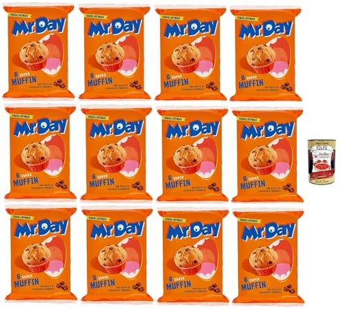 Mr.Day - Muffins Super mit dunklen Schokoladenstückchen, laktosefreier und palmölfreier Snack, ideal zum Frühstück, Snack oder kuchen, 12x 300 gr + Italian Gourmet plpa 400g von Italian Gourmet E.R.