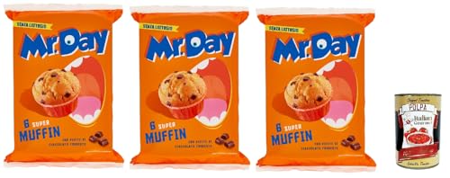 Mr.Day - Muffins Super mit dunklen Schokoladenstückchen, laktosefreier und palmölfreier Snack, ideal zum Frühstück, Snack oder kuchen, 3x 300 gr + Italian Gourmet plpa 400g von Italian Gourmet E.R.