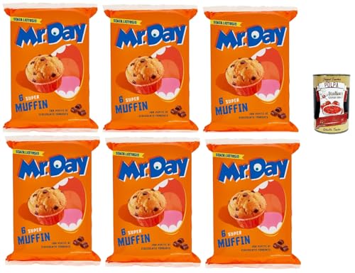 Mr.Day - Muffins Super mit dunklen Schokoladenstückchen, laktosefreier und palmölfreier Snack, ideal zum Frühstück, Snack oder kuchen, 6x 300 gr + Italian Gourmet plpa 400g von Italian Gourmet E.R.