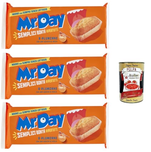 Mr.Day - Plumcake Classico mit fettarmem Joghurt und Honig, laktosefreier und palmölfreier Snack, ideal zum Frühstück, Snack oder Kuchen, 3x 190 gr + Italian Gourmet polpa 400g von Italian Gourmet E.R.