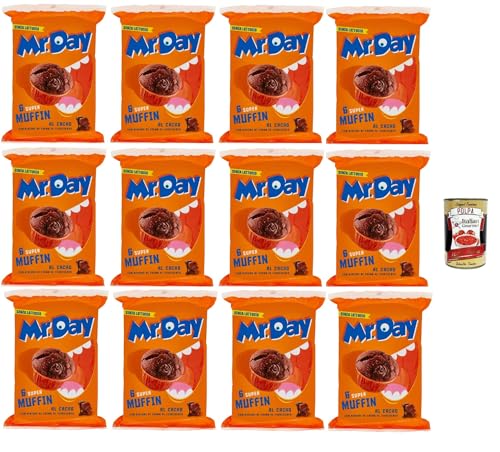 Mr.Day - Super Kakao Muffin mit Schokoladenfüllung, laktosefreier und palmölfreier Snack, ideal zum Frühstück, Snack oder Nachmittag, 12x 300 gr + Italian Gourmet polpa 400g von Italian Gourmet E.R.