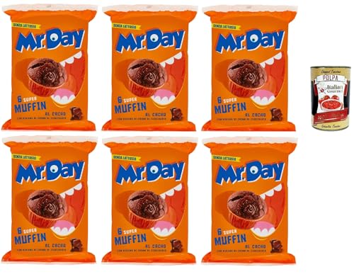 Mr.Day - Super Kakao Muffin mit Schokoladenfüllung, laktosefreier und palmölfreier Snack, ideal zum Frühstück, Snack oder Nachmittag, 6x 300 gr + Italian Gourmet polpa 400g von Italian Gourmet E.R.