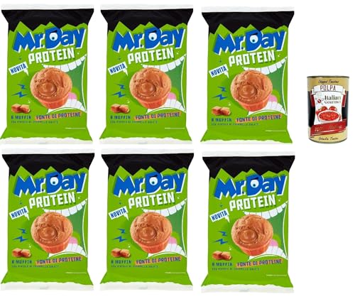 Mr.Day - Super-Protein-Muffin mit gesalzener Karamellfüllung, Snack-Proteinquelle, ideal für Frühstück, Snack oder Nachmittag, 6x 252 gr + Itlaian Gourmet polpa 400g von Italian Gourmet E.R.