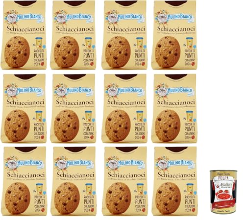 Mulino Bianco, Biscotti Frollini Schiaccianoci Frutta Secca e Cioccolato Fondente, Kekse mit getrockneten Früchten und dunkle Schokolade, biscuits cookies 12x 300g + Italian Gourmet polpa 400g von Italian Gourmet E.R.