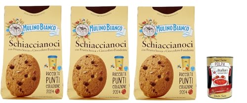 Mulino Bianco, Biscotti Frollini Schiaccianoci Frutta Secca e Cioccolato Fondente, Kekse mit getrockneten Früchten und dunkle Schokolade, biscuits cookies 3x 300g + Italian Gourmet polpa 400g von Italian Gourmet E.R.