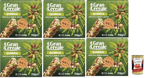 Mulino Bianco, Gran Cereale, Snack Riegel mit getrockneten Früchten, Rosinen, Kürbiskerne und geblasener Quinoa, 6x 112 g + Italian Gourmet polpa 400g von Italian Gourmet E.R.