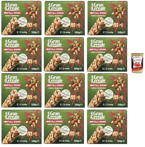 Mulino Bianco, Gran Cereale - Snack, Riegel mit 4 Getreide Mandeln und Blaubeeren - Frühstück und süße Snacks- 12x 125 gr + Italian Gourmet polpa 400g von Italian Gourmet E.R.