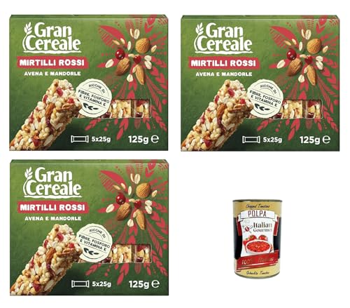 Mulino Bianco, Gran Cereale - Snack, Riegel mit 4 Getreide Mandeln und Blaubeeren - Frühstück und süße Snacks- 3x 125 gr + Italian Gourmet polpa 400g von Italian Gourmet E.R.