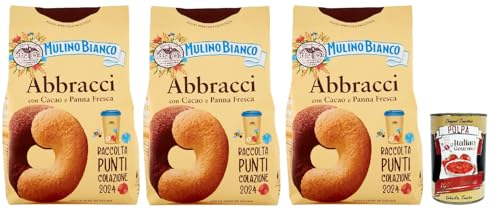 Mulino Bianco Abbracci Biscotti con Cacao e Panna Fresca, Kekse mit Kakao und frische Sahne, bisvuits cookies 3x 350 g + Italian Gourmet polpa 400g von Italian Gourmet E.R.