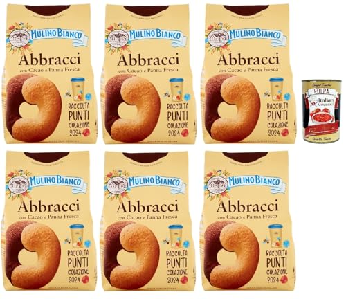 Mulino Bianco Abbracci Biscotti con Cacao e Panna Fresca, Kekse mit Kakao und frische Sahne, bisvuits cookies 6x 350 g + Italian Gourmet polpa 400g von Italian Gourmet E.R.