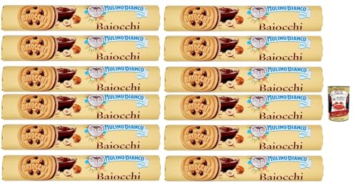 Mulino Bianco Baiocchi Biscotti Snack Farciti con Crema alla Nocciola e Cacao, Snack Kekse mit Haselnusscreme und Kakao gefüllt, 12x 168 g + Italian Gourmet polpa 400g von Italian Gourmet E.R.