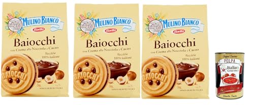 Mulino Bianco Baiocchi Kekse mit Haselnusscreme und Kakao zum Frühstück und süßer Snack für den Nachmittag 3x 260g + Italian gourmet polpa 400g von Italian Gourmet E.R.