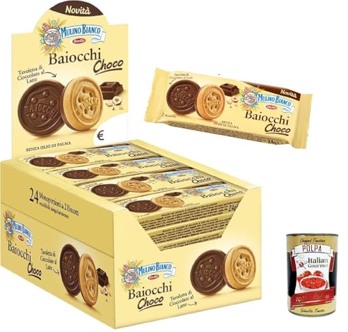 Mulino Bianco Baiocchi choco Schokokekse, kekse Mürbegebäck und Milchschokoriegel mit Haselnüssen, Ausgezeichnet als Snack 24x 24g + Italian Gourmet polpa 400g von Italian Gourmet E.R.