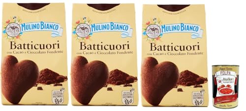 Mulino Bianco Batticuori Biscotti Con Cacao E Cioccolato, Kakao- und Schokoladenkekse, biscuits cookies, 3x 350g + Italian Gourmet polpa 400g von Italian Gourmet E.R.