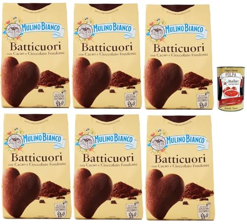 Mulino Bianco Batticuori Biscotti Con Cacao E Cioccolato, Kakao- und Schokoladenkekse, biscuits cookies, 6x 350g + Italian Gourmet polpa 400g von Italian Gourmet E.R.