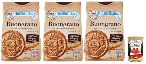 Mulino Bianco Biscotti Buongrano con 100% Farina Integrale, Kekse mit 100% vollem Mehl, Frühstück voller Faser und Geschmack, 3x 350 g + Italian Gourmet polpa 400g von Italian Gourmet E.R.