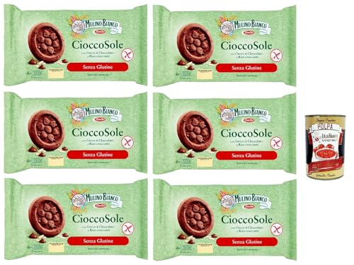 Mulino Bianco Biscotti Cioccosole, kekse mit Reis und Schokoladenchips, Gluten -freie, ideal zum Frühstück oder Snacks, biscuits ohne Palmöl, gluten free 6x 250 g + Italian Gourmet polpa 400g von Italian Gourmet E.R.