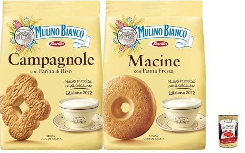 Mulino Bianco Biscotti Frollini Campagnole, Frühstück voller Geschmack, 700g & Biscotti Frollini Macine Kekse mit frischer Sahne, Frühstück voller Geschmack, 800g + Italian Gourmet polpa 400g von Italian Gourmet E.R.