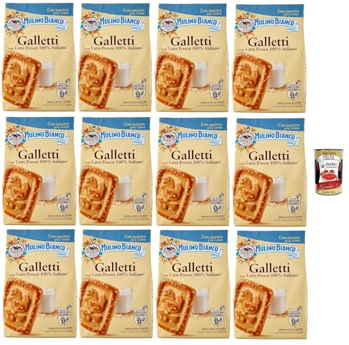 Mulino Bianco Biscotti Frollini Galletti, Kekse Mit frischer Milch 100% Italienisch, Ohne Palmöl, Frühstück voller Geschmack, 12x 350 g + Italian Gourmet polpa 400 g von Italian Gourmet E.R.