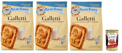 Mulino Bianco Biscotti Frollini Galletti, Kekse Mit frischer Milch 100% Italienisch, Ohne Palmöl, Frühstück voller Geschmack, 3x 350 g + Italian Gourmet polpa 400 g von Italian Gourmet E.R.