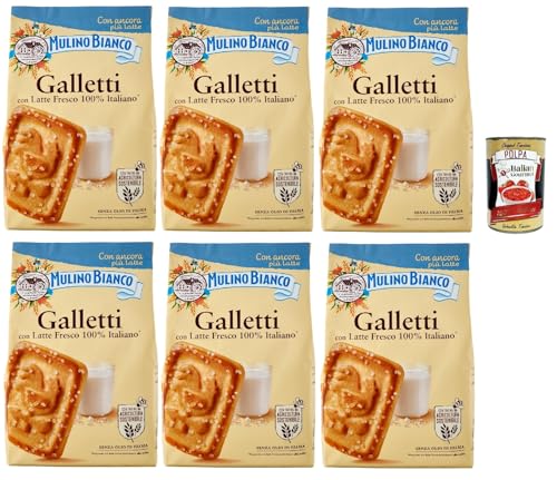 Mulino Bianco Biscotti Frollini Galletti, Kekse Mit frischer Milch 100% Italienisch, Ohne Palmöl, Frühstück voller Geschmack, 6x 350 g + Italian Gourmet polpa 400 g von Italian Gourmet E.R.