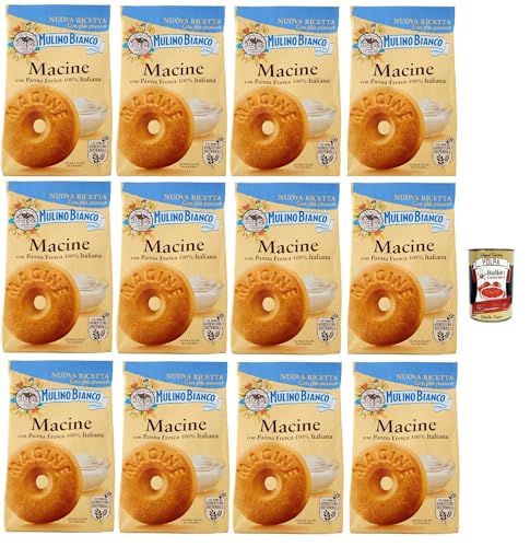 Mulino Bianco Biscotti Frollini Macine con Panna Fresca, Kekse mit frischen 100% italienischen Milch, Ohne Palmöl, Frühstück voller Geschmack, buscits cookies 12x 350 g + Italian Gourmet polpa 400 g von Italian Gourmet E.R.