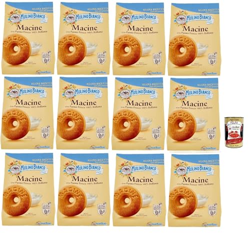 Mulino Bianco Biscotti Frollini Macine con Panna Fresca, Kekse mit frischen 100% italienischen Milch, Ohne Palmöl, Frühstück voller Geschmack, buscits cookies 12x 800 g + Italian Gourmet polpa 400 g von Italian Gourmet E.R.