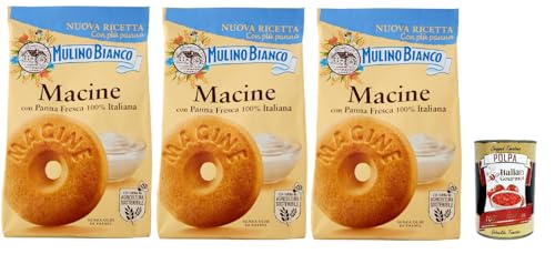 Mulino Bianco Biscotti Frollini Macine con Panna Fresca, Kekse mit frischen 100% italienischen Milch, Ohne Palmöl, Frühstück voller Geschmack, buscits cookies 3x 350 g + Italian Gourmet polpa 400 g von Italian Gourmet E.R.