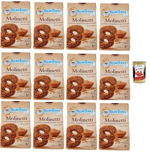 Mulino Bianco Biscotti Frollini Molinetti con Grano Saraceno, 100% Farina Integrale, Kekse mit 100% vollem Mehl, Frühstück voller Faser und Geschmack, 12x 350 g + italian Gourmet polpa 400g von Italian Gourmet E.R.