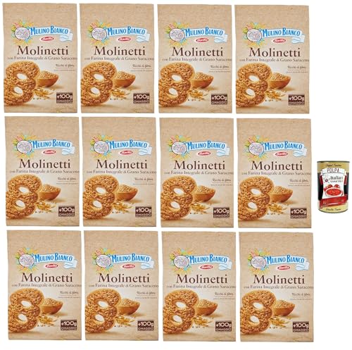 Mulino Bianco Biscotti Frollini Molinetti con Grano Saraceno, 100% Farina Integrale, Kekse mit 100% vollem Mehl, Frühstück voller Faser und Geschmack, 12x 800 g + italian Gourmet polpa 400g von Italian Gourmet E.R.