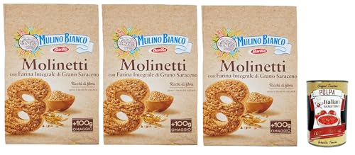 Mulino Bianco Biscotti Frollini Molinetti con Grano Saraceno, 100% Farina Integrale, Kekse mit 100% vollem Mehl, Frühstück voller Faser und Geschmack, 3x 800 g + italian Gourmet polpa 400g von Italian Gourmet E.R.