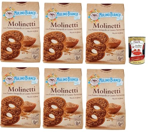 Mulino Bianco Biscotti Frollini Molinetti con Grano Saraceno, 100% Farina Integrale, Kekse mit 100% vollem Mehl, Frühstück voller Faser und Geschmack, 6x 350 g + italian Gourmet polpa 400g von Italian Gourmet E.R.