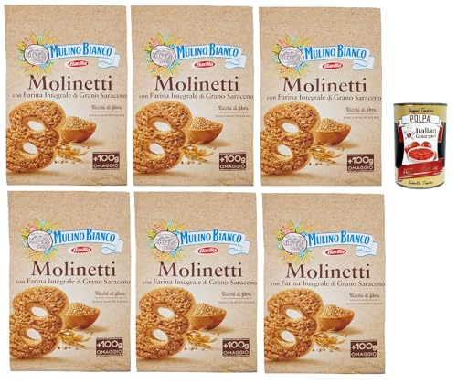 Mulino Bianco Biscotti Frollini Molinetti con Grano Saraceno, 100% Farina Integrale, Kekse mit 100% vollem Mehl, Frühstück voller Faser und Geschmack, 6x 800 g + italian Gourmet polpa 400g von Italian Gourmet E.R.