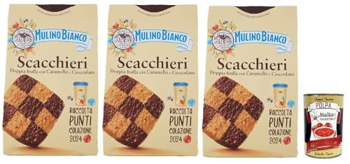 Mulino Bianco Biscotti Scacchieri Frolla con Caramello e Cioccolato, Kekse mit Karamell und Schokolade, biscuits cookies, 3x 300g + Italian Gourmet polpa 400g von Italian Gourmet E.R.