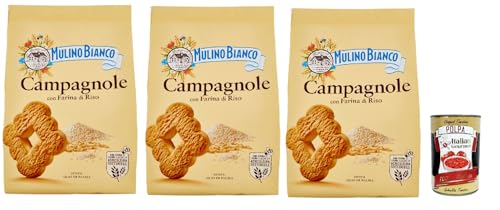 Mulino Bianco Campagnole Biscotti con Farina di Riso, Kekse mit Reismehl, biscuits cookies, 3x 700 g + Italian Gourmet polpa 400g von Italian Gourmet E.R.