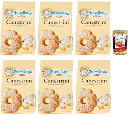 Mulino Bianco Canestrini Biscotti Con Zucchero A Velo, Kekse mit Zucker mit Eiszeit, Frische Butter und Eier, cookies biscuits, 6x 200g + Italian Gourmet polpa 400g von Italian Gourmet E.R.