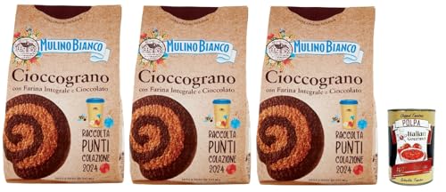 Mulino Bianco Cioccograno Biscotti con Farina Integrale e Cioccolato, Kekse mit Vollkornmehl und Schokolade, biscuits, cookies, 3x 330g + Italian Gourmet polpa 400g von Italian Gourmet E.R.