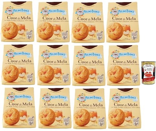 Mulino Bianco Cuor di Mela Biscotti con Mele 100% Italiane, Kekse mit 100% italienischen Äpfeln, cookies biscuits 12x 300 g + Italian Gourmet polpa 400g von Italian Gourmet E.R.