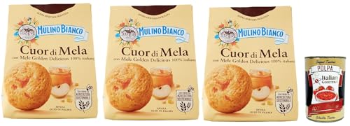 Mulino Bianco Cuor di Mela Biscotti con Mele 100% Italiane, Kekse mit 100% italienischen Äpfeln, cookies biscuits 3x 300 g + Italian Gourmet polpa 400g von Italian Gourmet E.R.