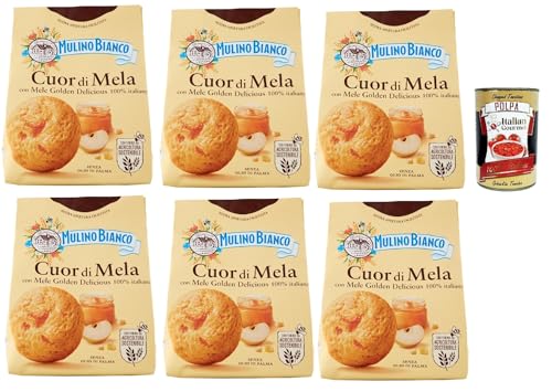 Mulino Bianco Cuor di Mela Biscotti con Mele 100% Italiane, Kekse mit 100% italienischen Äpfeln, cookies biscuits 6x 300 g + Italian Gourmet polpa 400g von Italian Gourmet E.R.