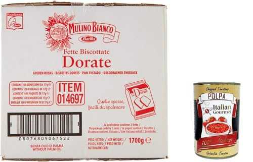 Mulino Bianco Fette Biscottate le Dorate Bianco Goldener Zwieback – Packung mit 100 Stück 1700gr+ Italian Gourmet Polpa 400g von Italian Gourmet E.R.