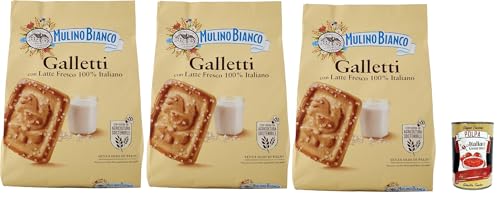 Mulino Bianco Galletti, Biscotti con latte 100% italiano, Kekse Mit frischer Milch 100% Italienisch, Palmölfreies, leckeres Frühstück, 3x 800 g + Italian Gourmet polpa 400g von Italian Gourmet E.R.