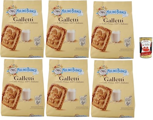 Mulino Bianco Galletti, Biscotti con latte 100% italiano, Kekse Mit frischer Milch 100% Italienisch, Palmölfreies, leckeres Frühstück, 6x 800 g + Italian Gourmet polpa 400g von Italian Gourmet E.R.