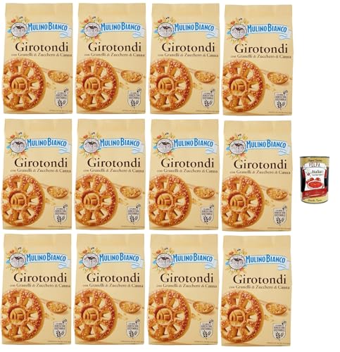 Mulino Bianco Girotondi Biscotti con Granelli di Zucchero di Canna, Kekse mit Zuckerzuckerkörnern, Ohne Palmöl, Frühstück voller Geschmack, buscits cookies 12x 350 g + Italian Gourmet polpa 400 g von Italian Gourmet E.R.