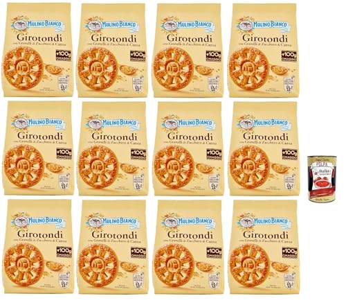 Mulino Bianco Girotondi Biscotti con Granelli di Zucchero di Canna, Kekse mit Zuckerzuckerkörnern, Ohne Palmöl, Frühstück voller Geschmack, buscits cookies 12x 800 g + Italian Gourmet polpa 400 g von Italian Gourmet E.R.