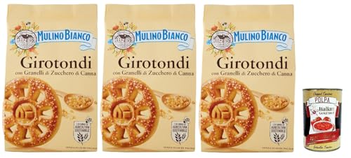 Mulino Bianco Girotondi Biscotti con Granelli di Zucchero di Canna, Kekse mit Zuckerzuckerkörnern, Ohne Palmöl, Frühstück voller Geschmack, buscits cookies 3x 350 g + Italian Gourmet polpa 400 g von Italian Gourmet E.R.