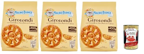 Mulino Bianco Girotondi Biscotti con Granelli di Zucchero di Canna, Kekse mit Zuckerzuckerkörnern, Ohne Palmöl, Frühstück voller Geschmack, buscits cookies 3x 800 g + Italian Gourmet polpa 400 g von Italian Gourmet E.R.