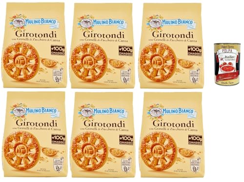 Mulino Bianco Girotondi Biscotti con Granelli di Zucchero di Canna, Kekse mit Zuckerzuckerkörnern, Ohne Palmöl, Frühstück voller Geschmack, buscits cookies 6x 800 g + Italian Gourmet polpa 400 g von Italian Gourmet E.R.