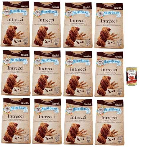 Mulino Bianco Intrecci Biscotti, Vollkorn -Kekse mit Kakao -Gebäck und Schokoladenchips, biscuits, cookies, 12x 300g + Italian Gourmet polpa 400g von Italian Gourmet E.R.